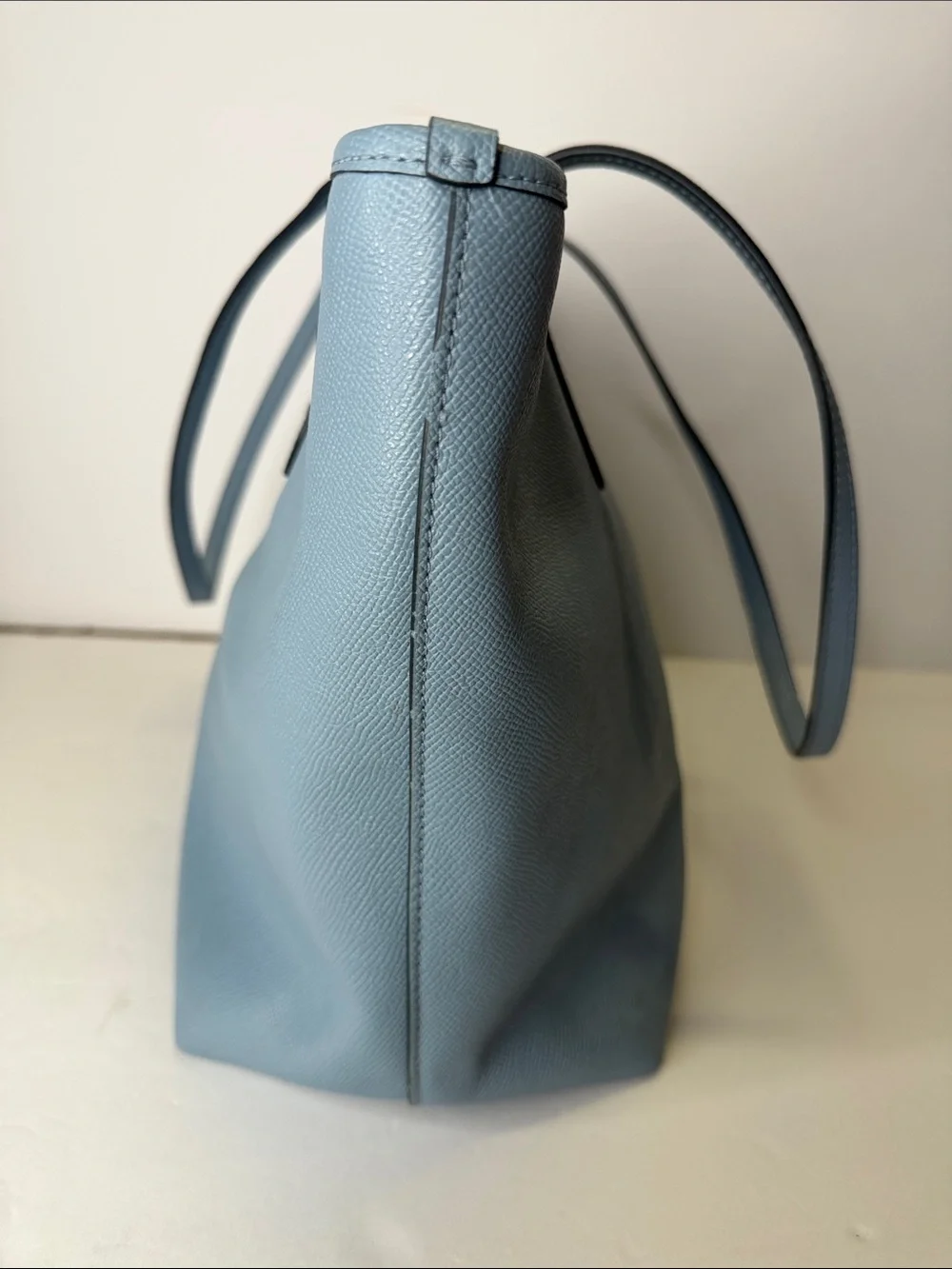 Coach Light Blue Leather Tote with Silver Hardware
